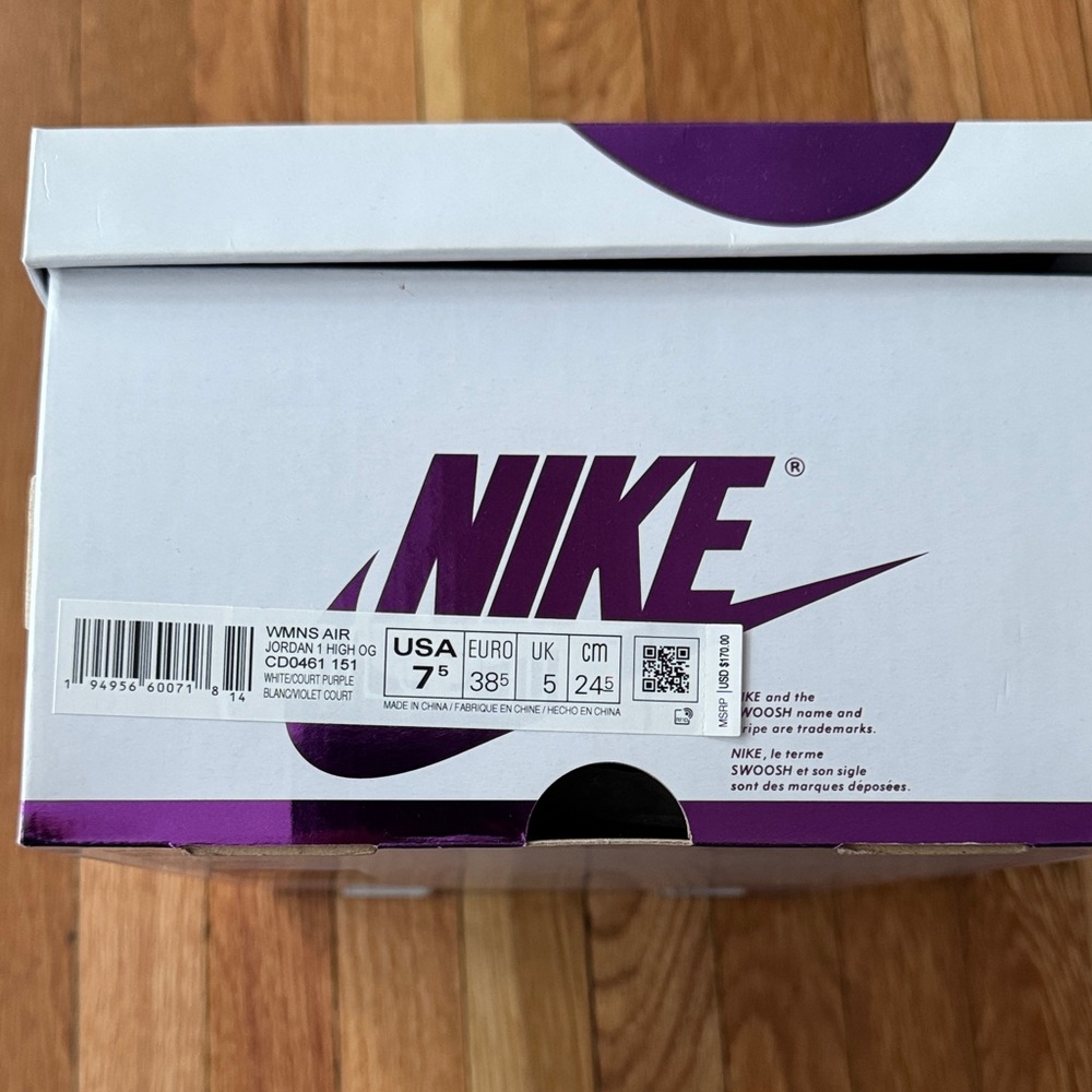 Nike Women's Air Shoes Box in White and Purple